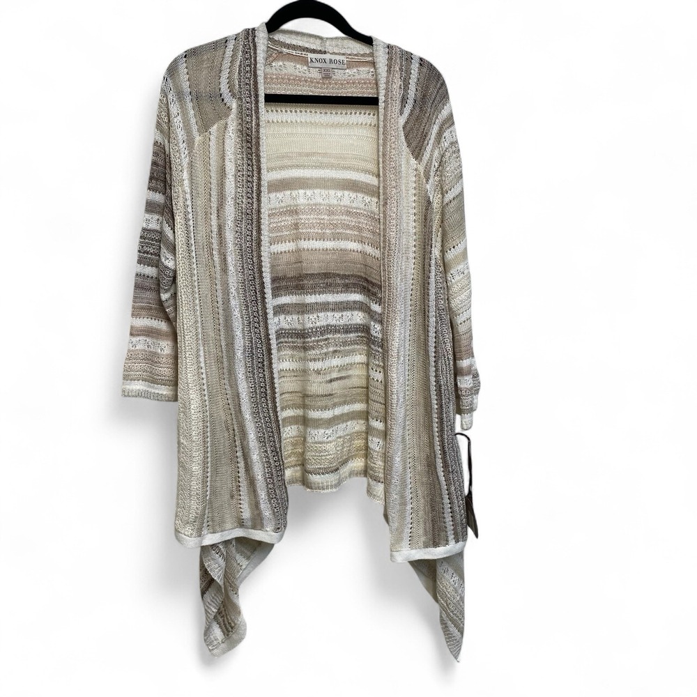 Knox Rose Cardigan Women Size 2XL Open Front Long Sleeve Stripes Earth Tones - Picture 1 of 9